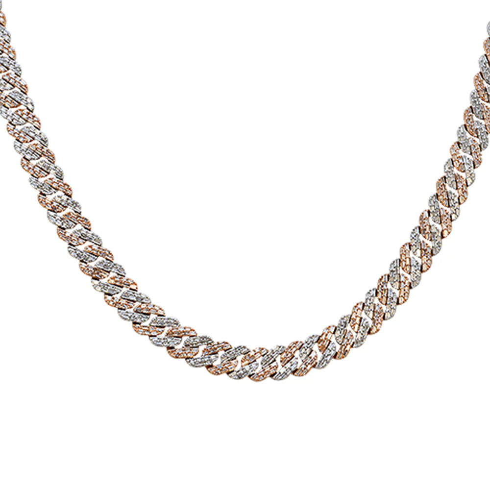 <span style="color:purple">SPECIAL!</span> 9.81ct G SI 9MM 14kt Two Tone Gold Baguette Diamond Cuban Link Chain Necklace 22" Long