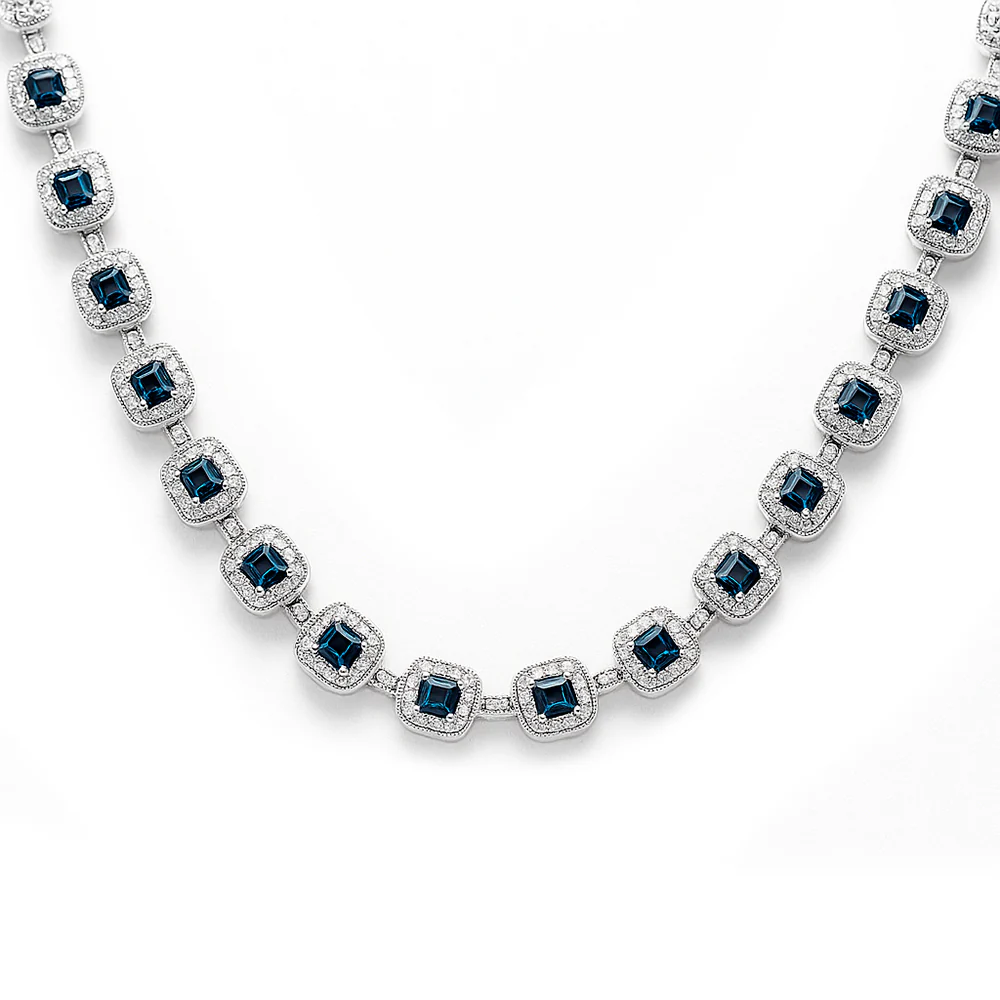 <span style="color:purple">SPECIAL!</span> 23.3ct G SI 14kt White Gold Blue Topaz & Diamond Gemstone Necklace 20" Long