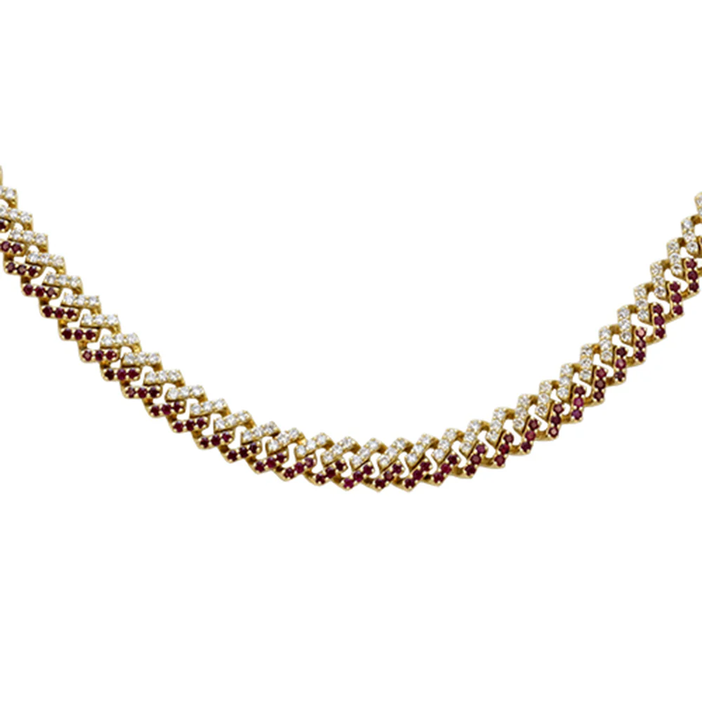 <span style="color:purple">SPECIAL!</span> 11.67ct G SI 14kt Yellow Gold Diamond & Ruby Square Cuban Gemstone Necklace 22" Long