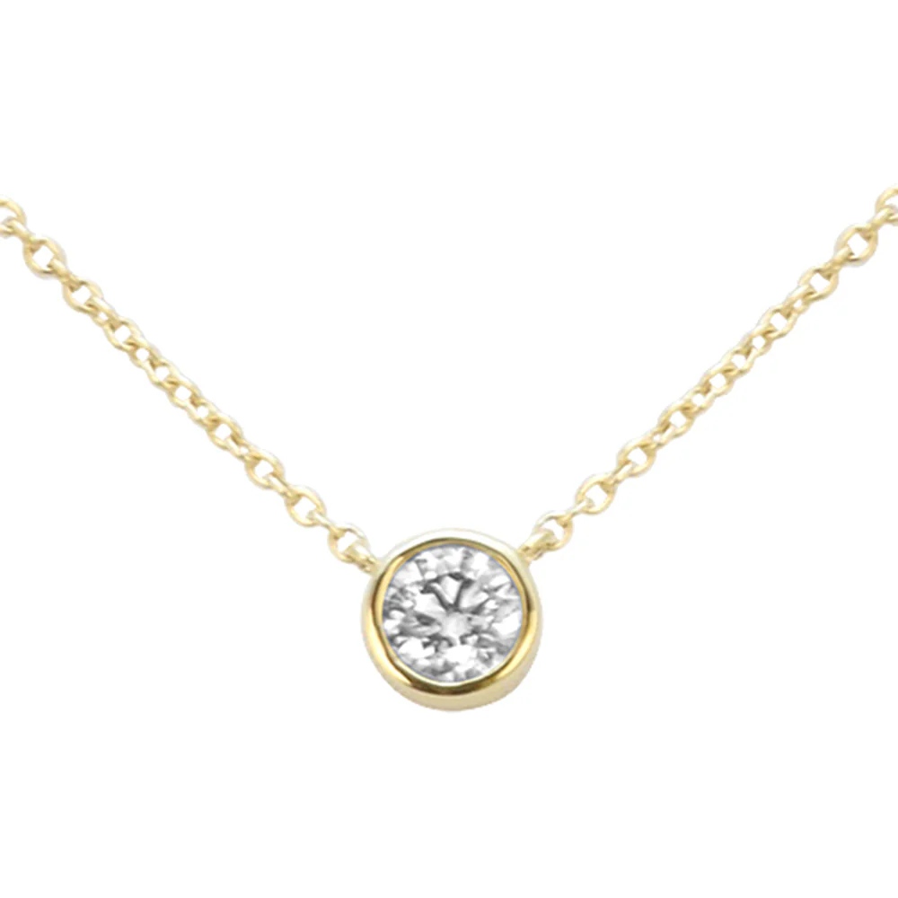 <span style="color:purple">SPECIAL!</span> .21ct G SI 14kt Yellow Gold Bezel Set Round Diamond Solitaire Pendant Necklace 16+2" Ext.