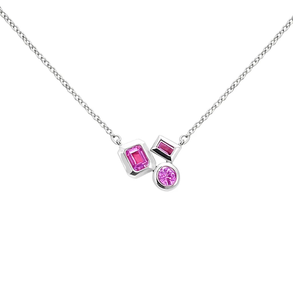<span style="color:purple">SPECIAL!</span> .38ct G SI 14kt White Gold Pink Sapphire Multi Shape Pendant Necklace