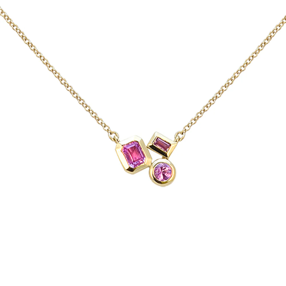 <span style="color:purple">SPECIAL!</span> .37ct G SI 14kt Yellow Gold Bezel Set Pink Sapphire Multi Shape Pendant Necklace
