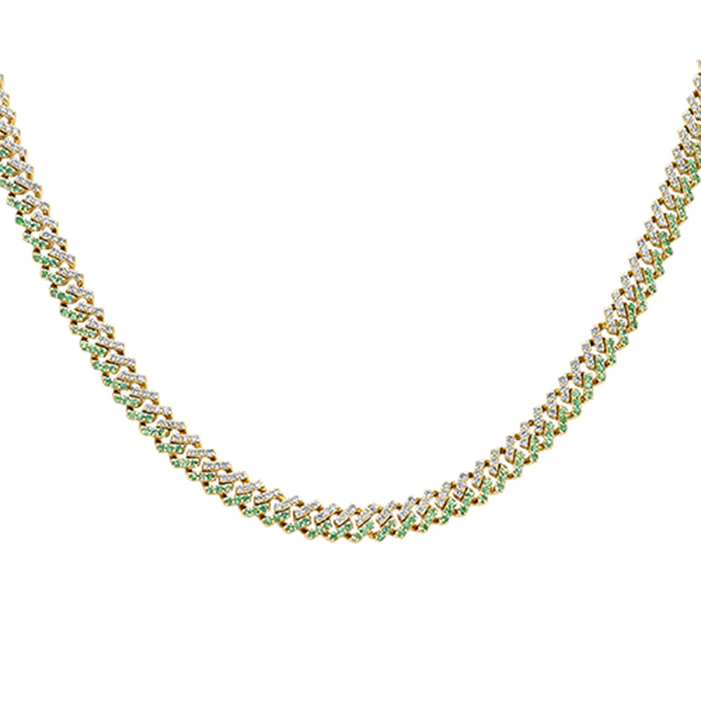 <span style="color:purple">SPECIAL!</span> 9.47ct G SI 14kt Yellow Gold 7MM Round Diamond & Emerald Square Cuban 22" Long