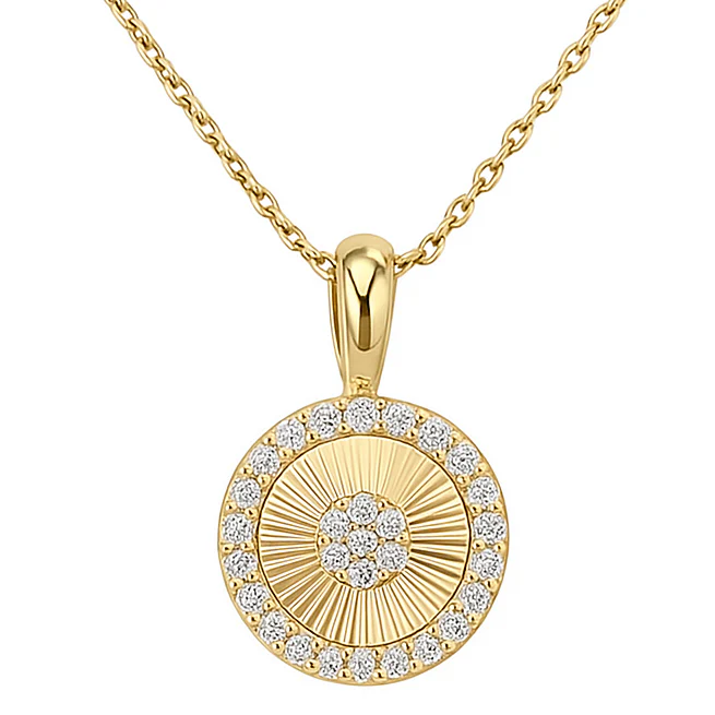 <span style="color:purple">SPECIAL!</span> .20ct G SI 14kt Yellow Gold Diamond Disc Medallion Pendant Necklace 18" Long