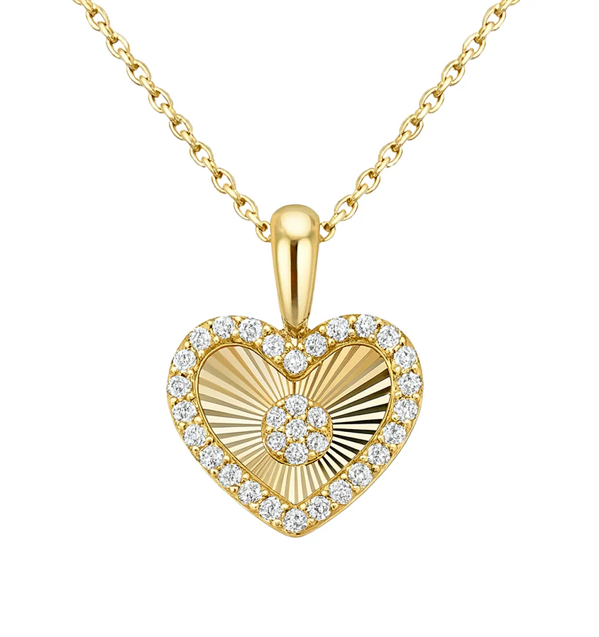 <span style="color:purple">SPECIAL!</span>.24ct G SI 14kt Yellow Gold Diamond Heart Shape Disc Medallion Pendant Necklace  18" Long