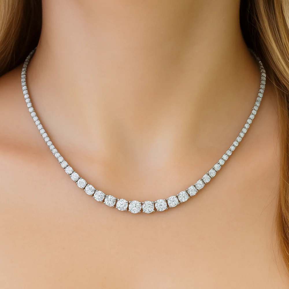 <span style="color:purple">SPECIAL!</span> 3.00ct G SI 14kt White Gold Round Diamond Riviera Necklace 16" Long - Image 2