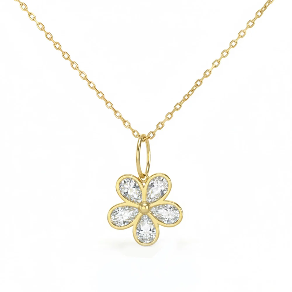 <span style="color:purple">SPECIAL!</span> .73ct G SI 14kt Yellow Gold Diamond Flower Shape Bezel Set Pendant Necklace 18" Long