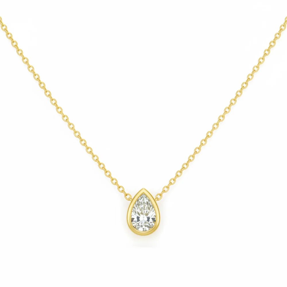 <span style="color:purple">SPECIAL!</span> .25ct G SI 14kt Yellow Gold Pear Cut Diamond Bezel Set Pendant Necklace 16+2" Long
