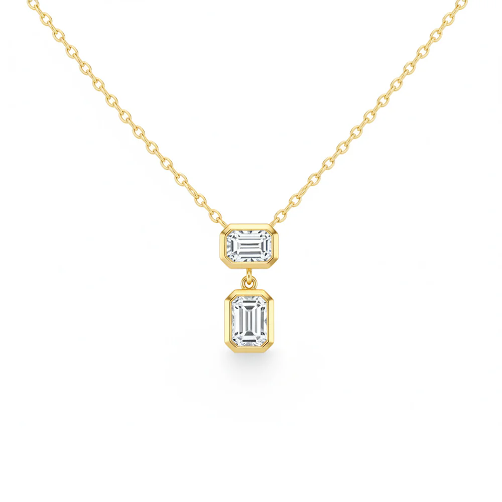<span style="color:purple">SPECIAL!</span> .30ct G SI 14kt Yellow Gold Emerald Cut Diamond Drop Pendant Necklace 16"+2" Long