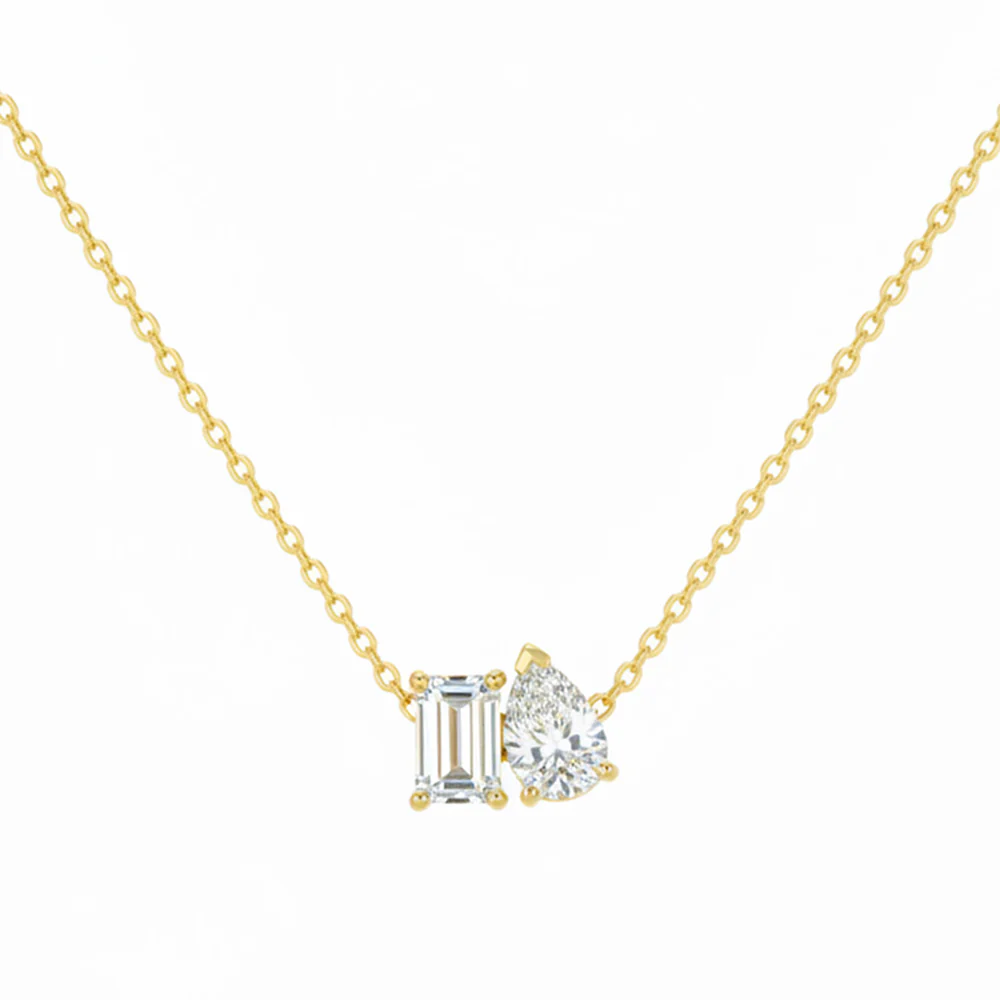 <span style="color:purple">SPECIAL!</span> .59ct G SI 14kt Yellow Gold Emerald & Pear Cut Diamond Moi Toi Pendant Necklace 16+2" Long