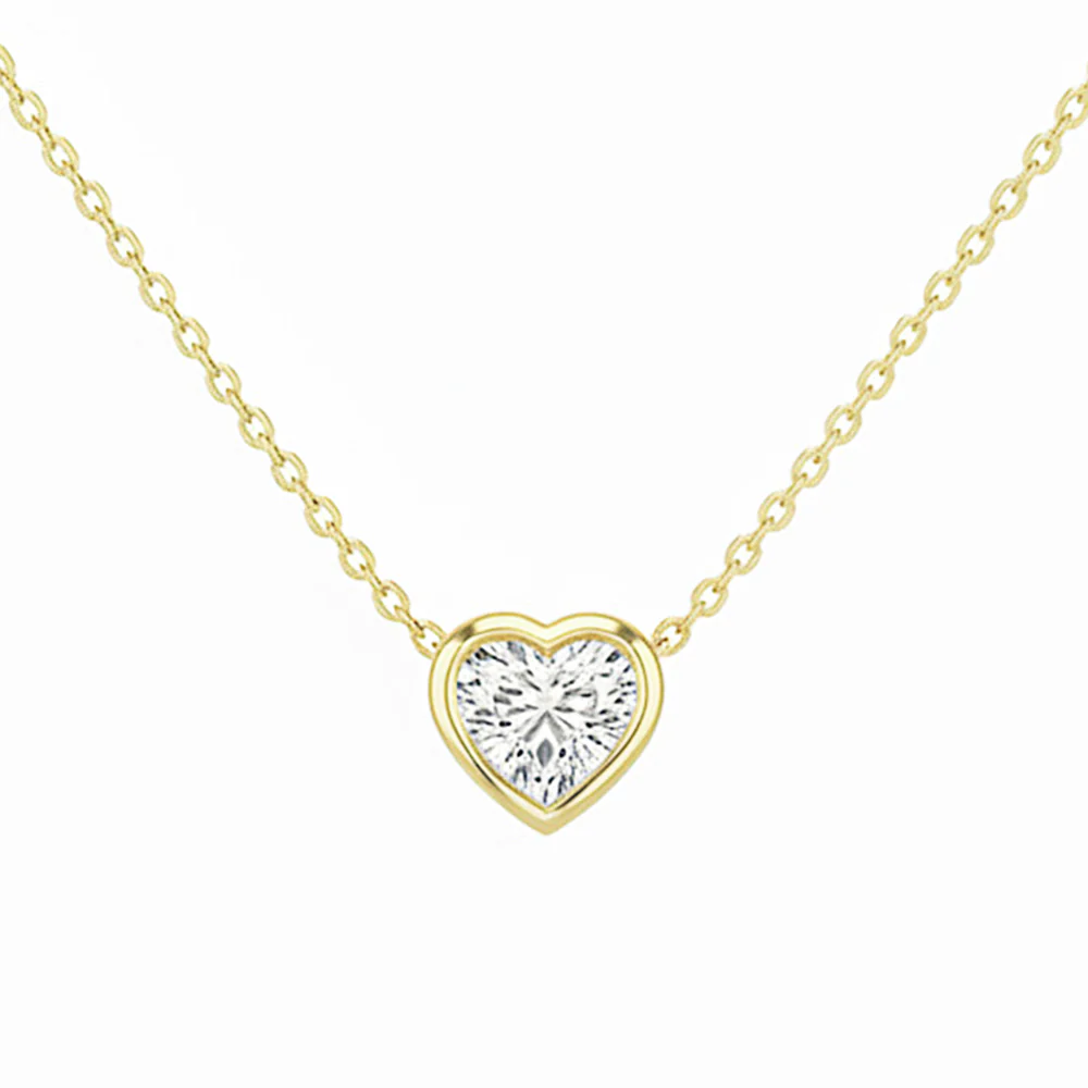 <span style="color:purple">SPECIAL!</span> .20ct G SI 14kt Yellow Gold Heart Shape Diamond Bezel Pendant Necklace 16+2" Long