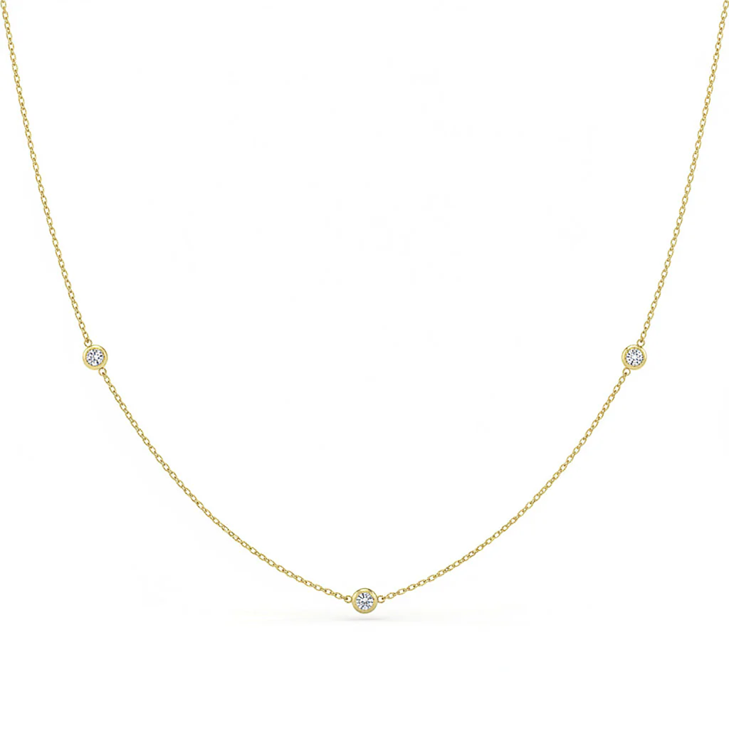 <span style="color:purple">SPECIAL!</span> .20ct G SI 14kt Yellow Gold Bezel Set Diamond Station Pendant Necklace 16+2" Long