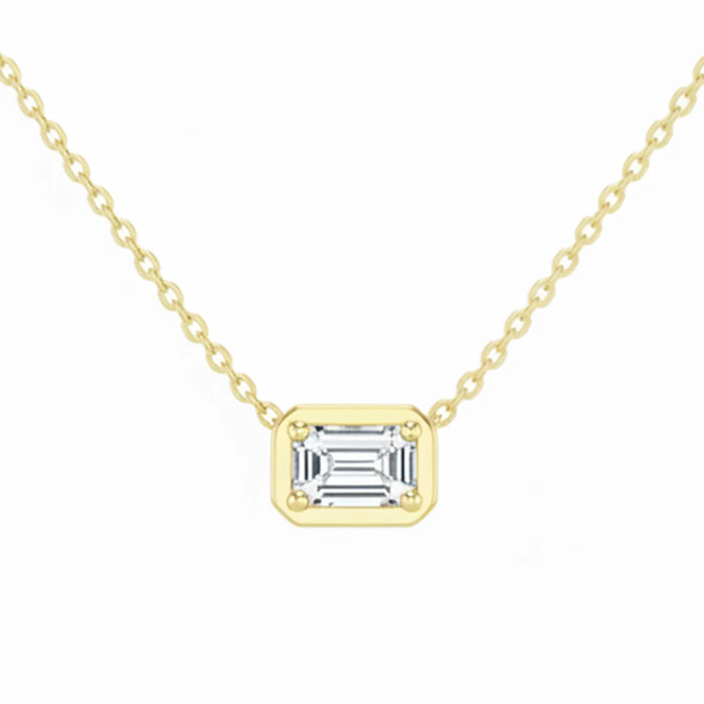 <span style="color:purple">SPECIAL!</span> .41ct G SI 14kt Yellow Gold Emerald Cut Diamond Pendant Necklace 16+2" Long
