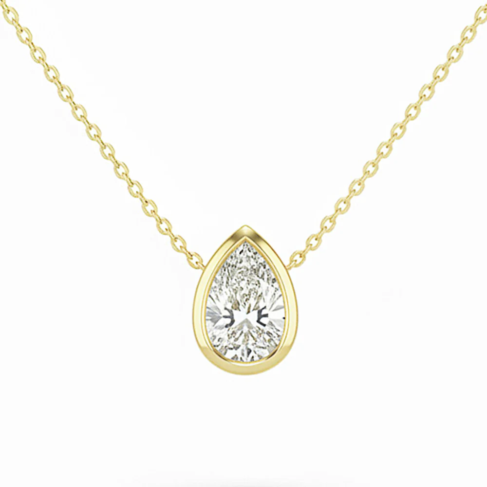 <span style="color:purple">SPECIAL!</span> .20ct G SI 14kt Yellow Gold Pear Diamond Bezel Set Pendant Necklace 16+2" Long