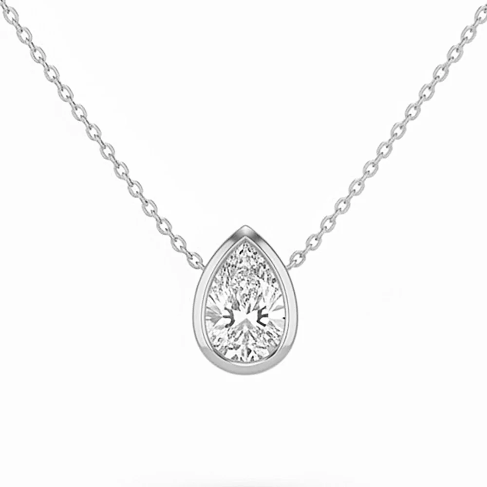 <span style="color:purple">SPECIAL!</span> .20ct G SI 14kt White Gold Pear Diamond Bezel Set Pendant Necklace 16+2" Long