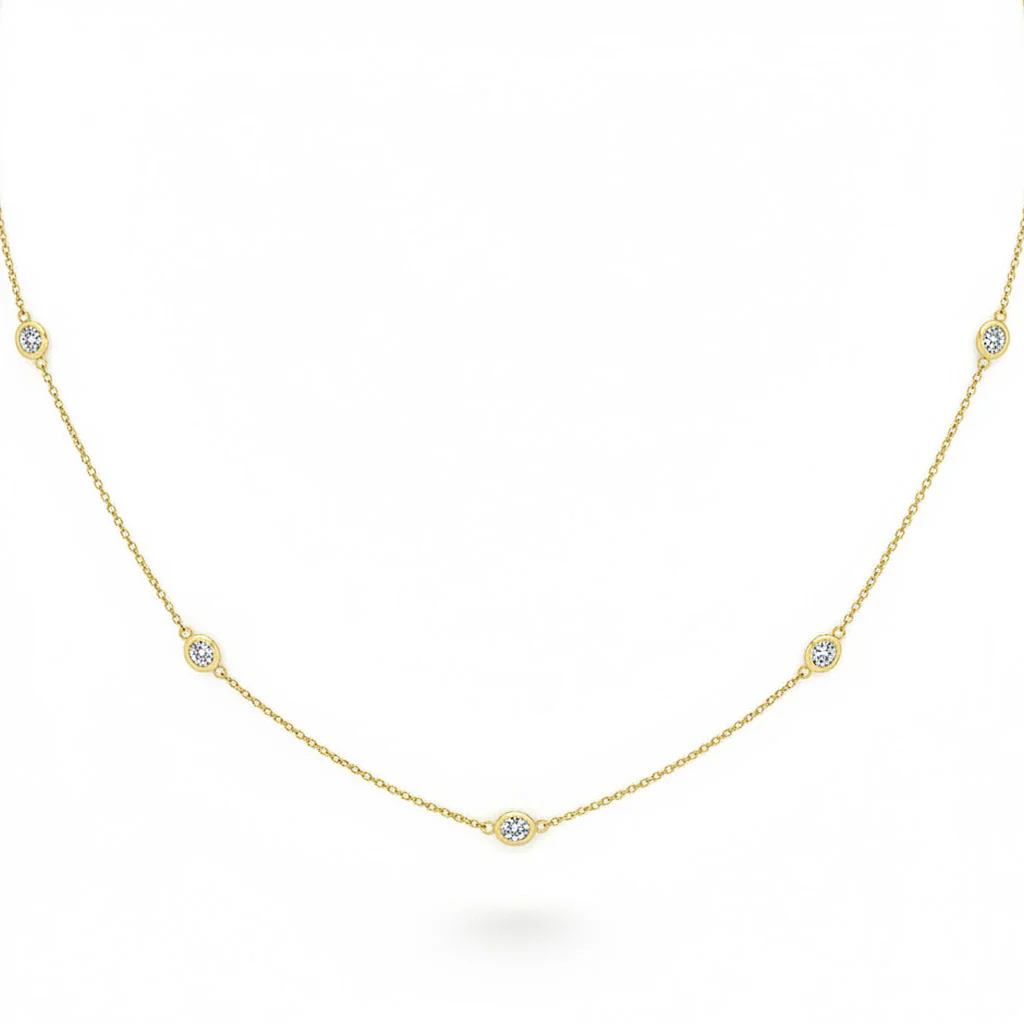 <span style="color:purple">SPECIAL!</span> .38ct G SI 14kt Yellow Gold Oval Diamond Bezel Set Station Pendant Necklace 16+2" Long