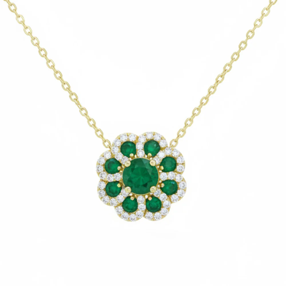 <span style="color:purple">SPECIAL!</span> .88ct G SI 14kt Yellow Gold Diamond & Emerald Gemstone Pendant Necklace 16+2" Long