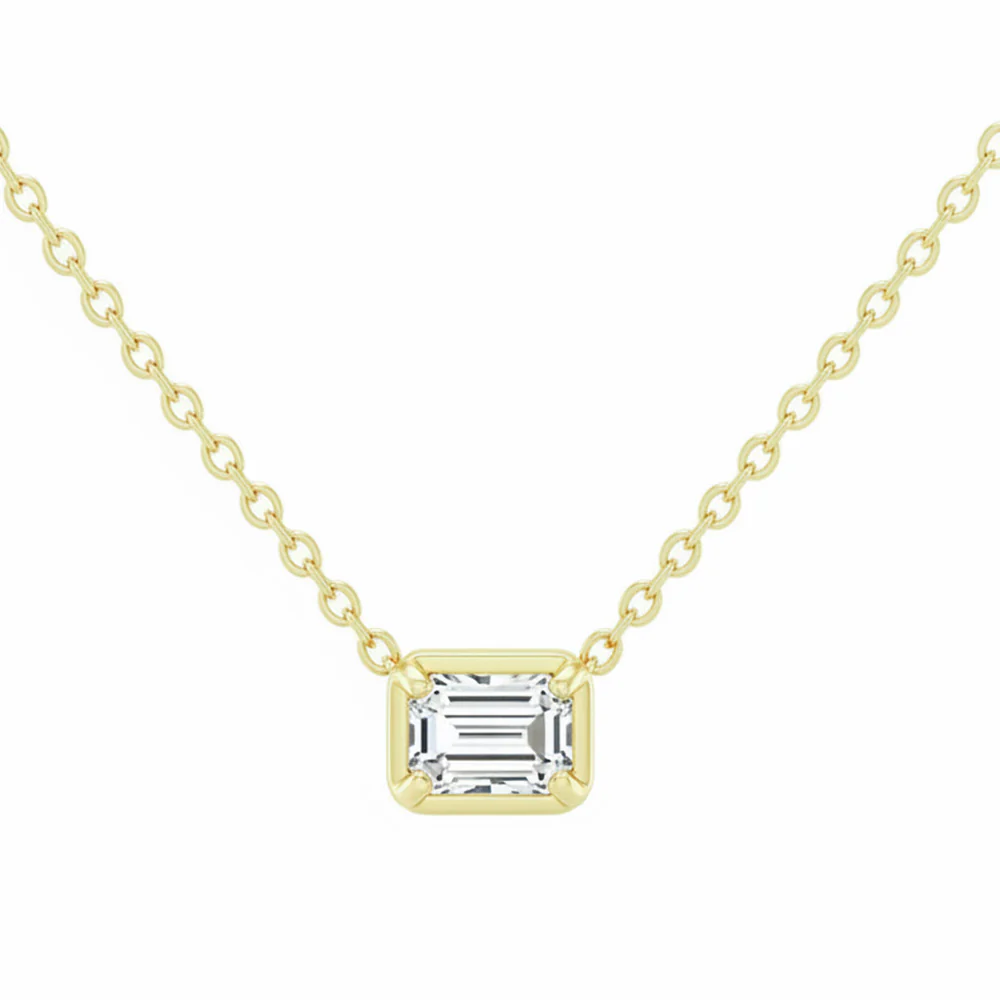 <span style="color:purple">SPECIAL!</span> .39ct G SI 14kt Yellow Gold Emerald Cut Diamond Solitaire Pendant Necklace 18" Long