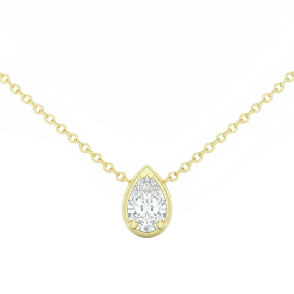 <span style="color:purple">SPECIAL!</span> .25ct G SI 14kt Yellow Gold Pear Cut Diamond Solitaire Pendant Necklace 16+2" Long