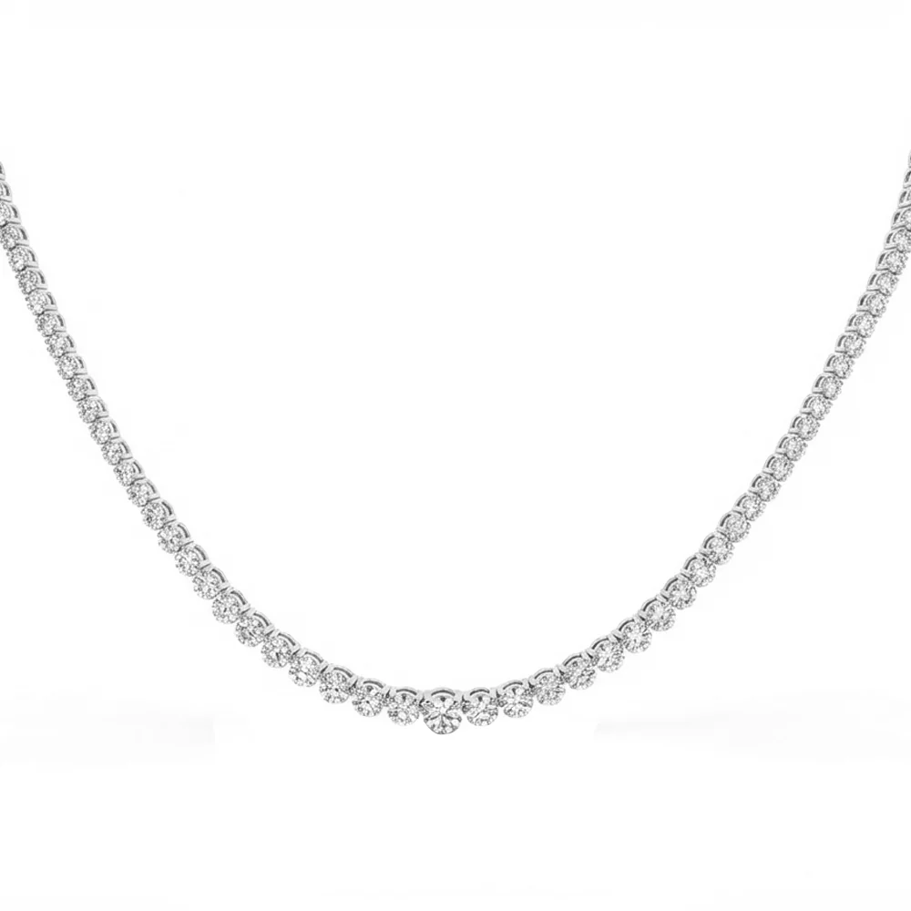 <span style="color:purple">SPECIAL!</span> 4.30ct G SI 14kt White Gold Round Diamond Graduated Tennis Necklace 16" Long