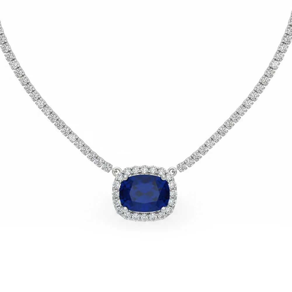 <span style="color:purple">SPECIAL!</span> 8.64ct G SI 14kt White Gold Diamond & Blue Sapphire Gemstone Necklace 16" Long