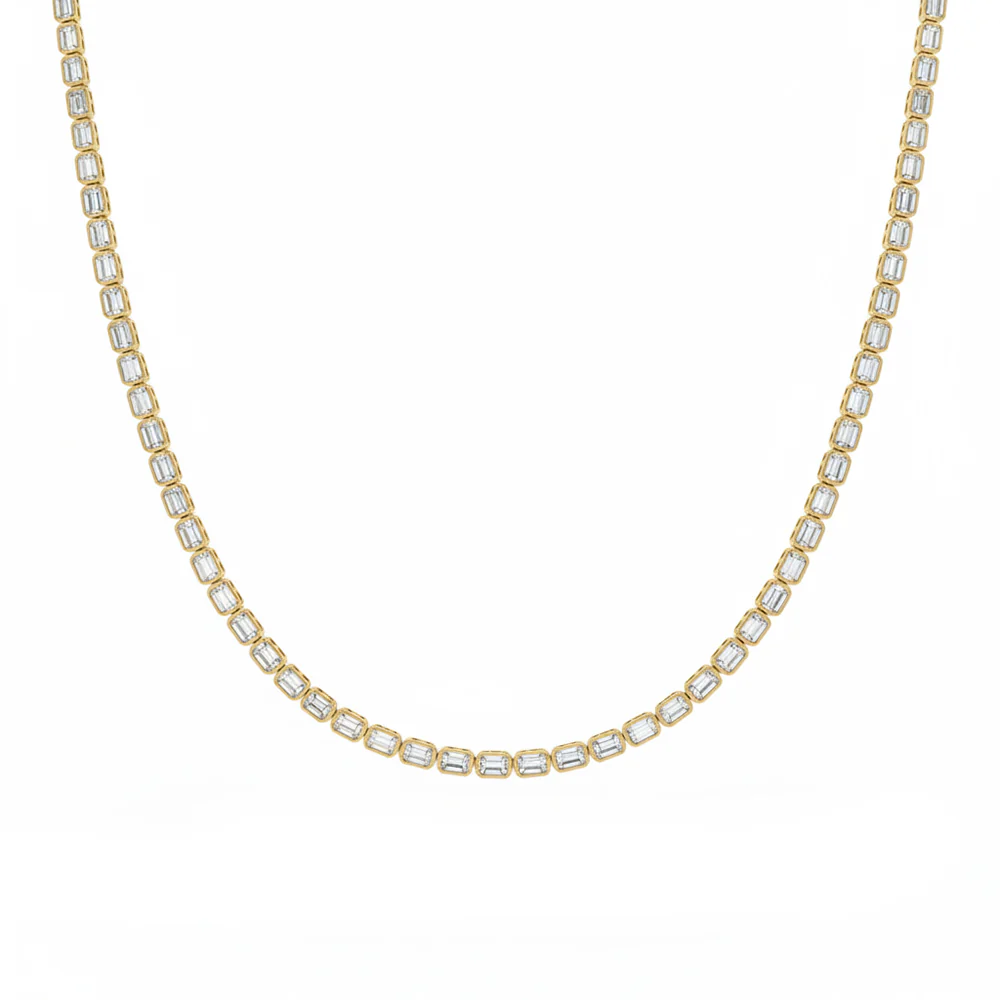 <span style="color:purple">SPECIAL!</span> 5.23ct G SI 14kt Yellow Gold Emerald Cut Diamond Bezel Set Tennis Necklace 16" Long