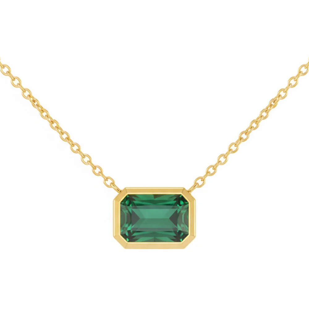 <span style="color:purple">SPECIAL!</span> 1.20ct G SI 14kt Yellow Gold Emerald Gemstone Bezel Set Pendant Necklace 18" Long