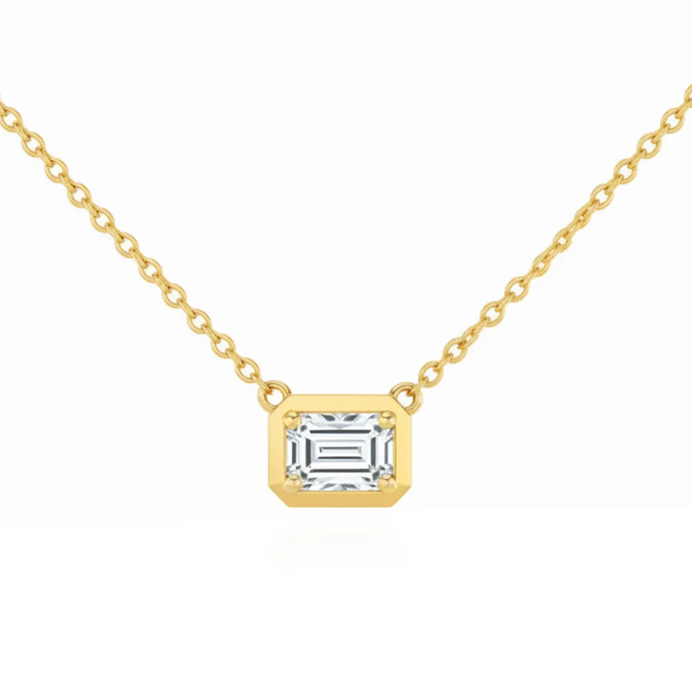 <span style="color:purple">SPECIAL!</span> .29ct G SI 14kt Yellow Gold Emerald Cut Diamond Pendant Necklace 16+2" Long