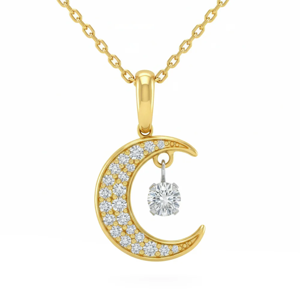 <span style="color:purple">SPECIAL!</span> .34ct G SI 14kt Yellow Gold Diamond Moon Shape Pendant Necklace 18" Long