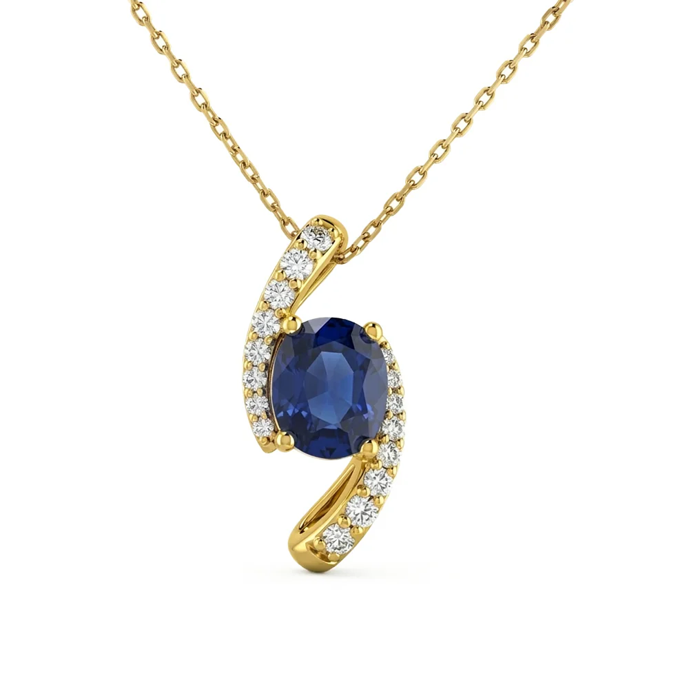 <span style="color:purple">SPECIAL!</span> 2.33ct G SI 14kt Yellow Gold Diamond & Blue Sapphire Gemstone Pendant Necklace 18" Long