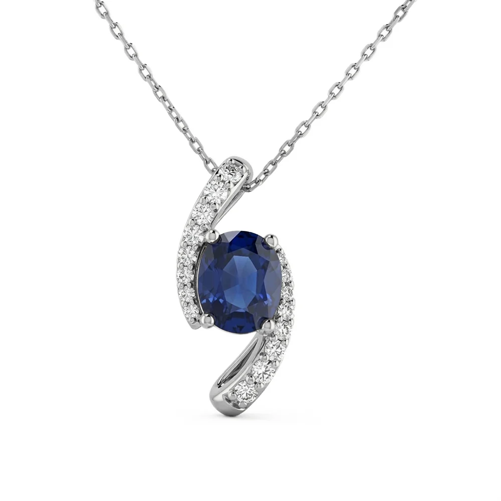<span style="color:purple">SPECIAL!</span> 1.96ct G SI 14kt White Gold Diamond & Blue Sapphire Gemstone Pendant Necklace 18" Long