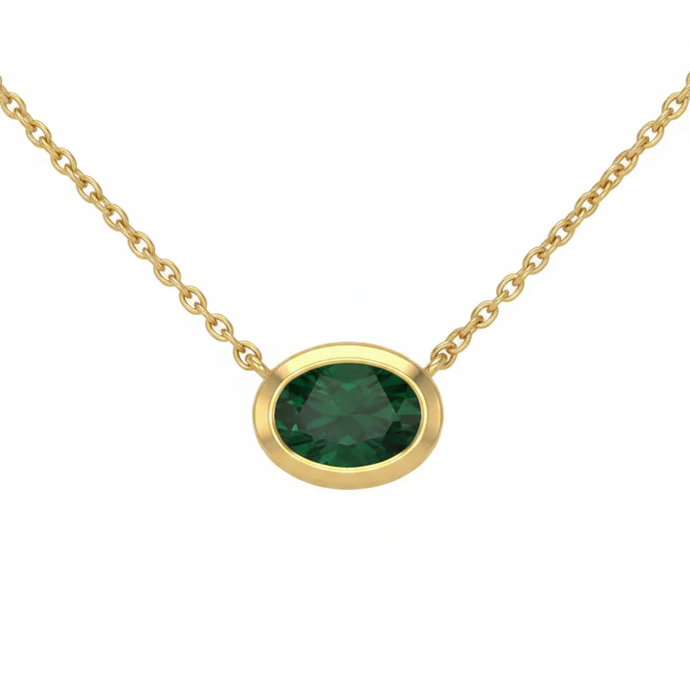 <span style="color:purple">SPECIAL!</span> .75ct G SI 14kt Yellow Gold Oval Cut Emerald Bezel Set Pendant Necklace 16+2" Long