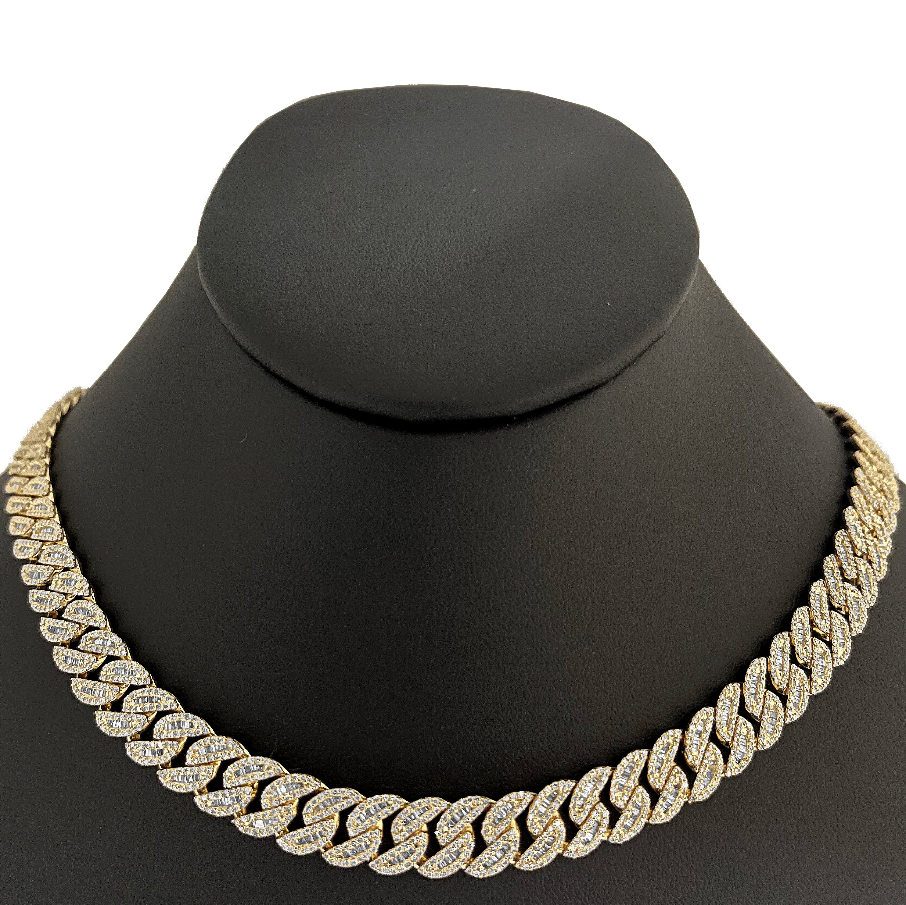 <span style="color:purple">SPECIAL!</span> 9mm 9.09ct G SI 14K Yellow Gold Baguette & Round Diamond Cuban Necklace 20"