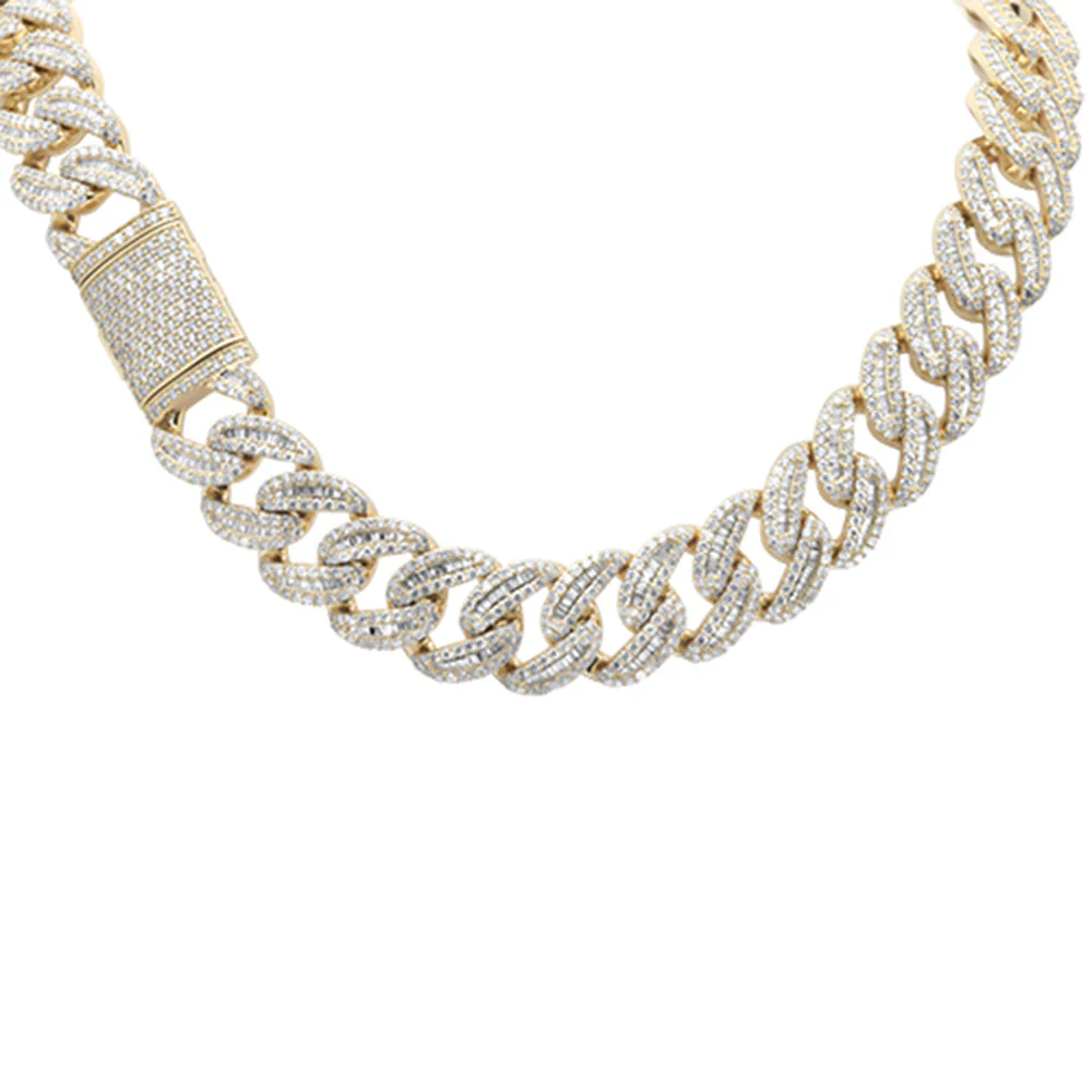 <span style="color:purple">SPECIAL!</span> 9mm 9.09ct G SI 14K Yellow Gold Baguette & Round Diamond Cuban Necklace 20" - Image 2