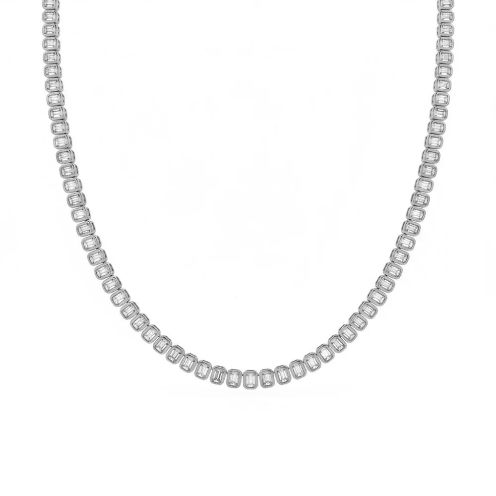 <span style="color:purple">SPECIAL!</span> 11.34ct G SI 14kt White Gold Emerald Cut Diamond Bezel Set Tennis Necklace 16" Long