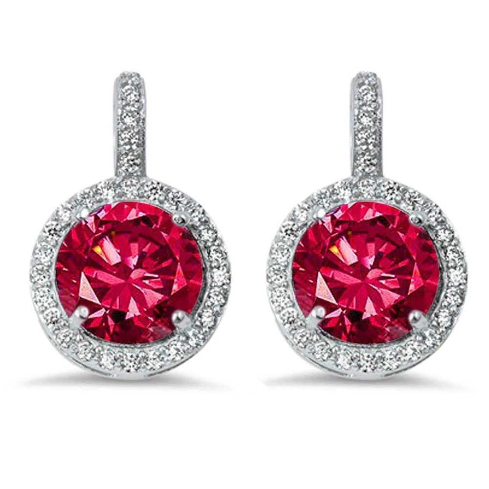 Halo Ruby & Cubic Zirconia .925 Sterling Silver Earring