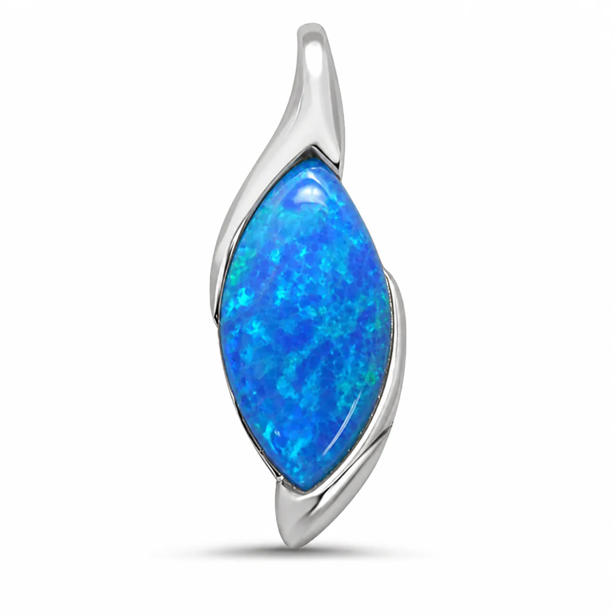 Elongated Blue Opal .925 Sterling Silver Pendant