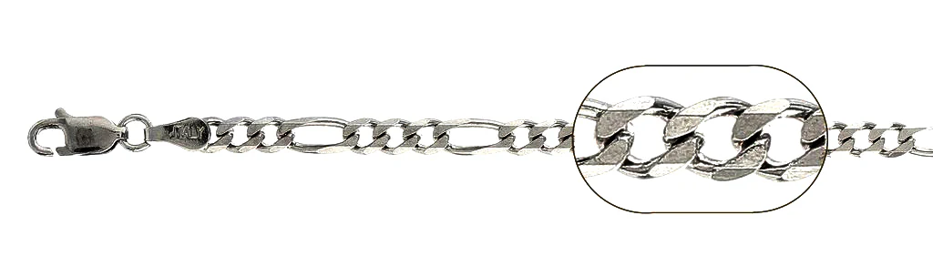 100-4MM Rhodium Finished Figaro .925 Sterling Silver Chain 7"-36" Available NEW