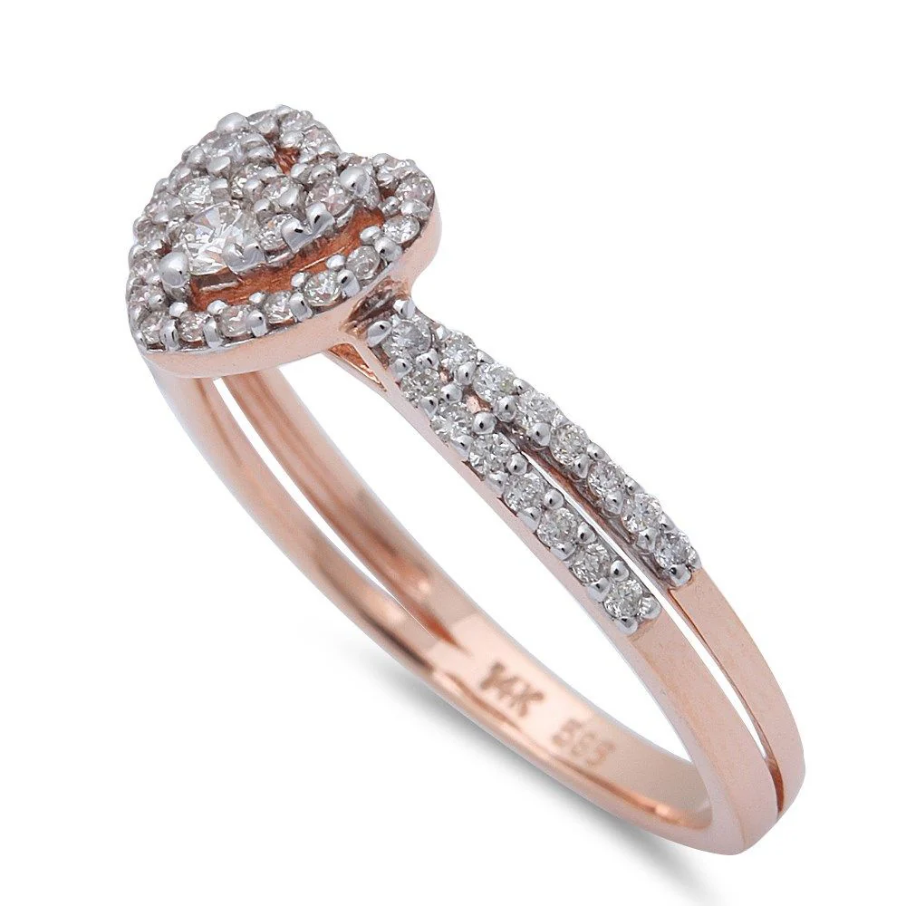 <span>DIAMOND  CLOSEOUT! </span>.31ct Heart Shaped Halo Diamond Engagement Wedding Ring 14kt Rose Gold - Image 2
