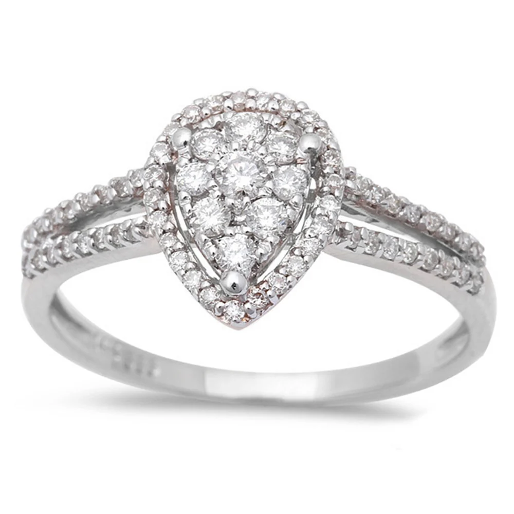 <span>DIAMOND  CLOSEOUT! </span> .32ct Pear Shaped Halo Diamond Engagement Wedding Ring 14kt White Gold