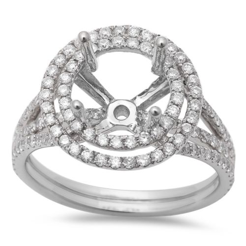 <span>DIAMOND CLOSEOUT! </span>.80ct 14kt White Gold Double Halo Style Round Diamond Semi Mount Engagement Ring Size 6.5