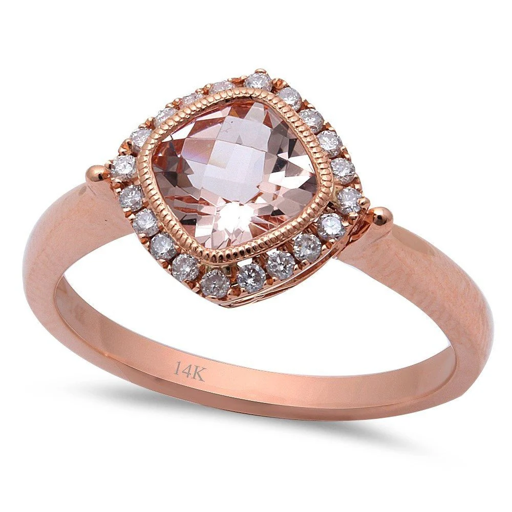 <span>GEMSTONE CLOSEOUT! </span> 1.48ct Morganite & Round Diamond 14kt Rose Gold Engagement Ring Size 6.5