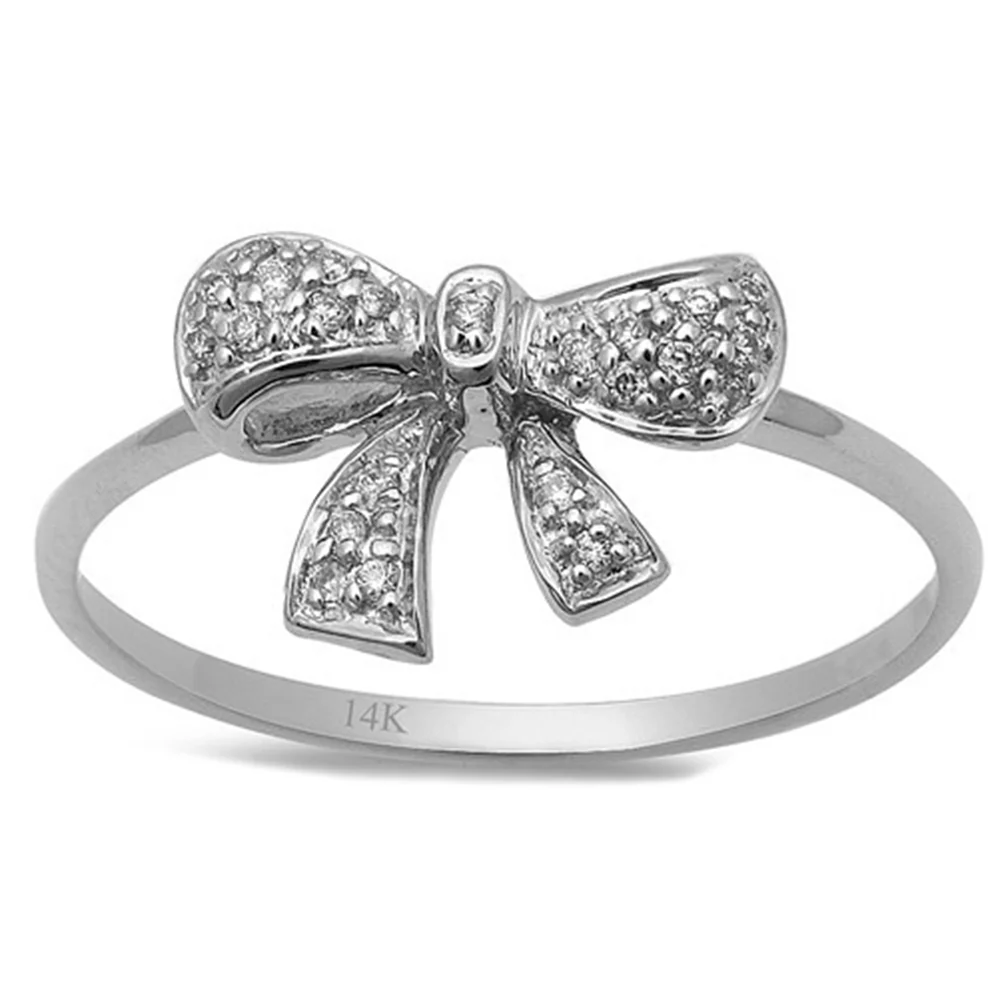 Gift! .07ct Bow Tie Diamond Ring 14kt White Gold Size 6.5