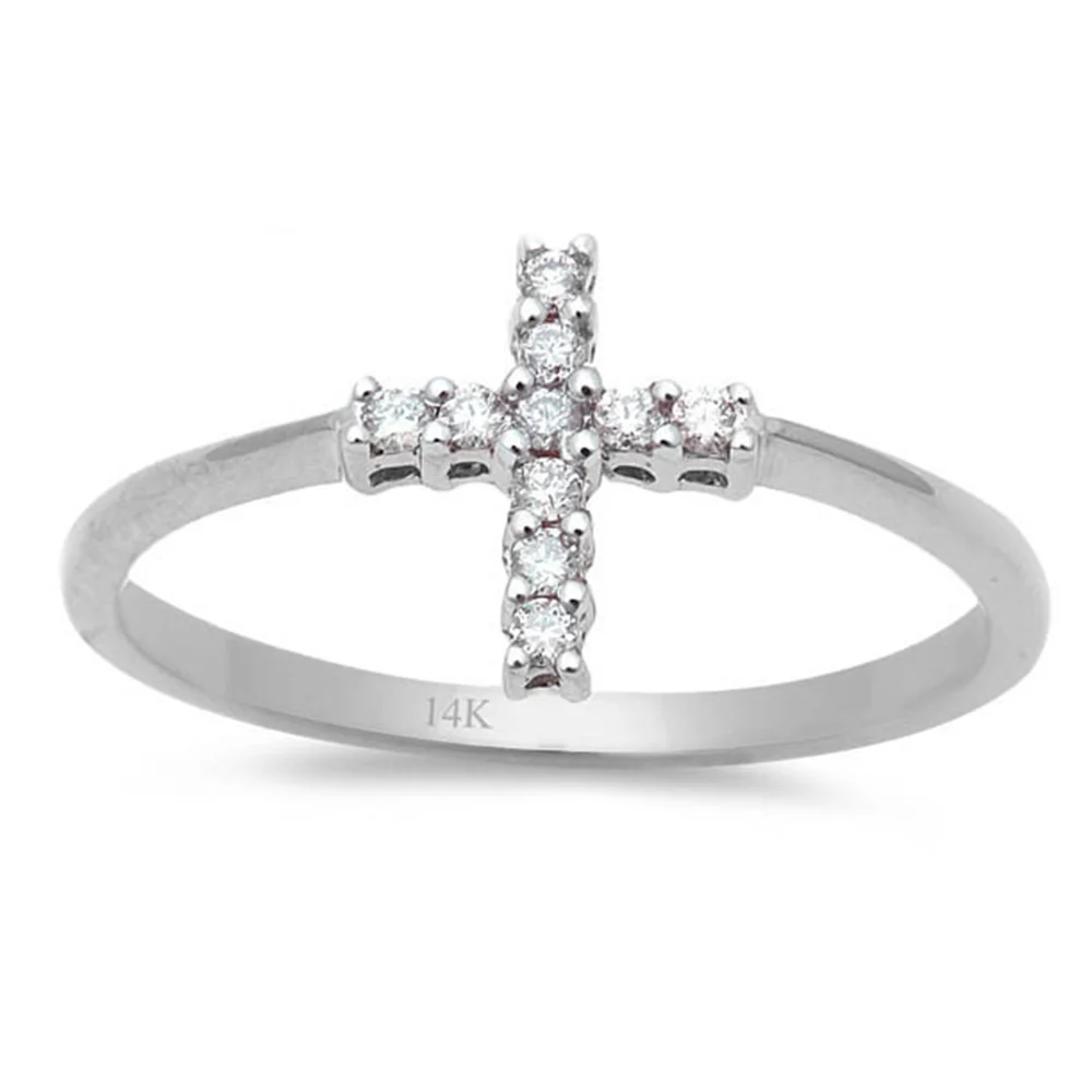 <span>DIAMOND CLOSEOUT! </span> .10ct Round Diamond Cross Ring 14kt White Gold Size 6.5