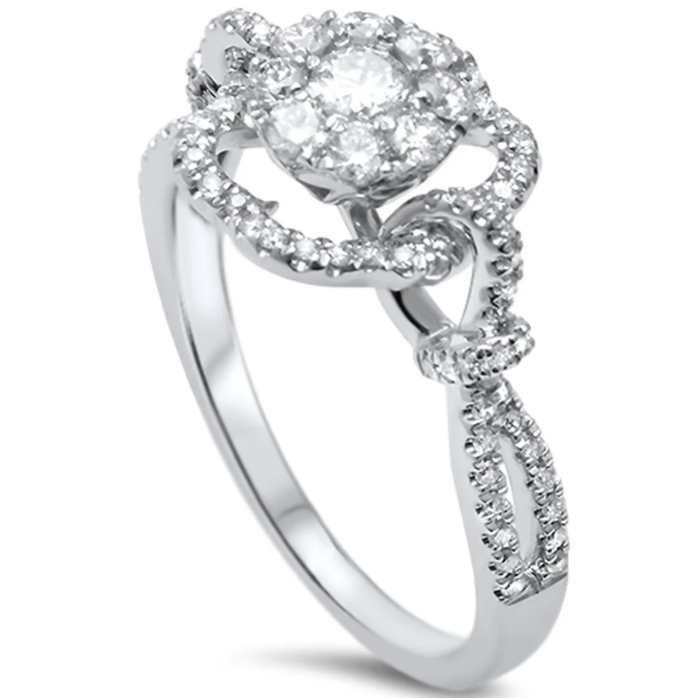 <span>DIAMOND CLOSEOUT! </span>.57ct F SI 14kt White Gold Round Designer Diamond Flower Engagement Ring Size 6.5 - Image 2