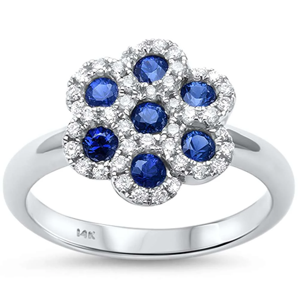 <span>DIAMOND CLOSEOUT! </span> .81ct F SI1 14k White Gold Blue Sapphire & Diamond Ring Size 6.5