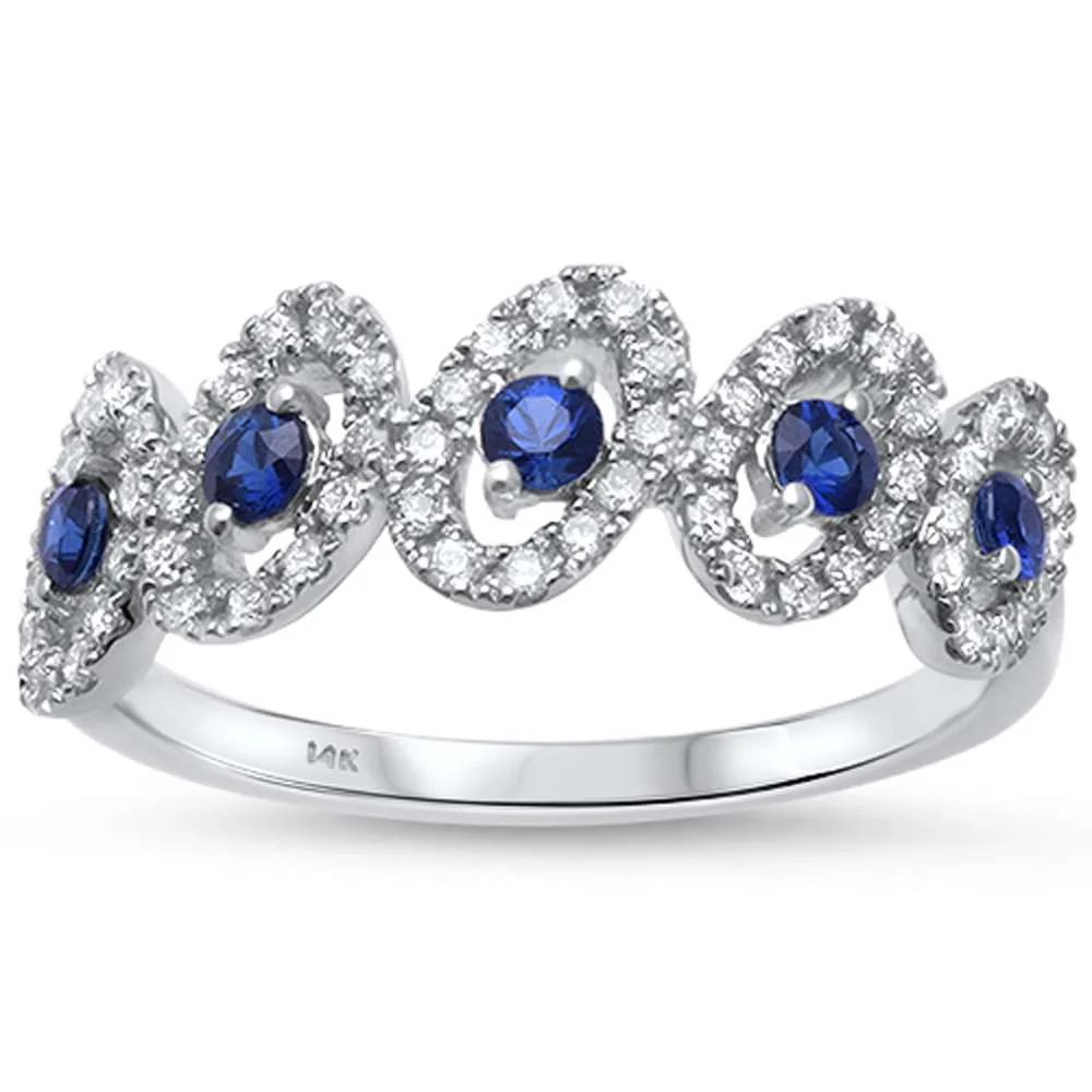 <span>GEMSTONE CLOSEOUT! </span> 0.58ct F SI1 14k White Gold Diamond & Blue Sapphire Band Size 6.5