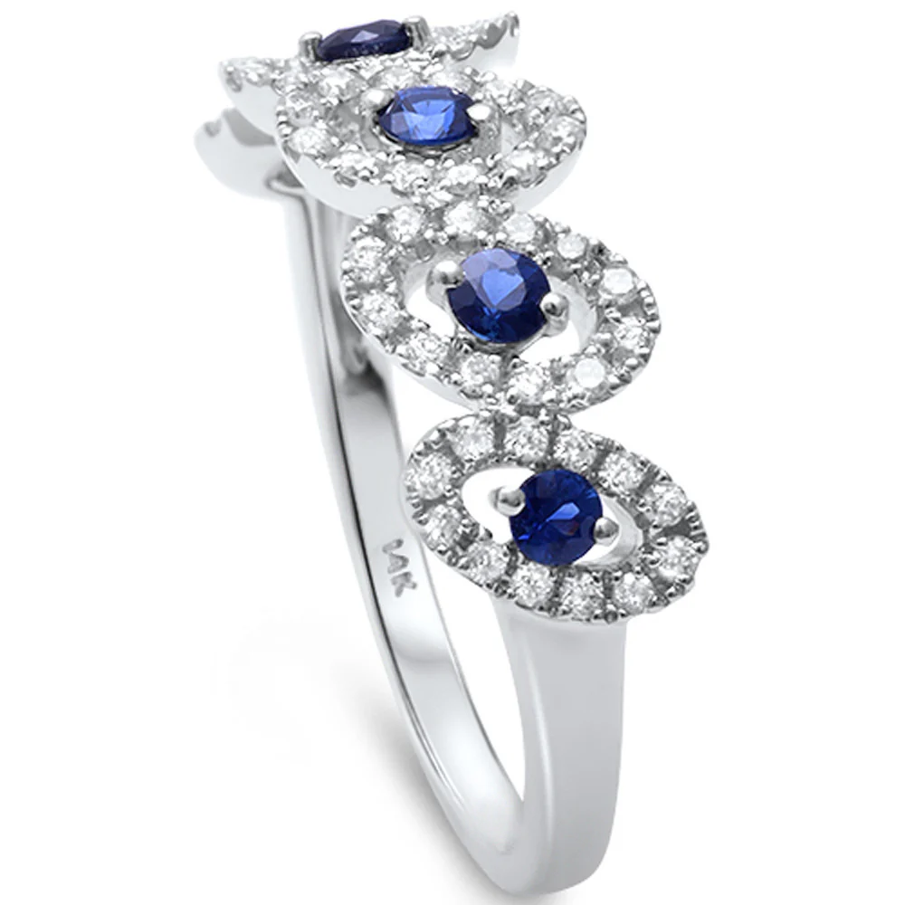 <span>GEMSTONE CLOSEOUT! </span> 0.58ct F SI1 14k White Gold Diamond & Blue Sapphire Band Size 6.5 - Image 2