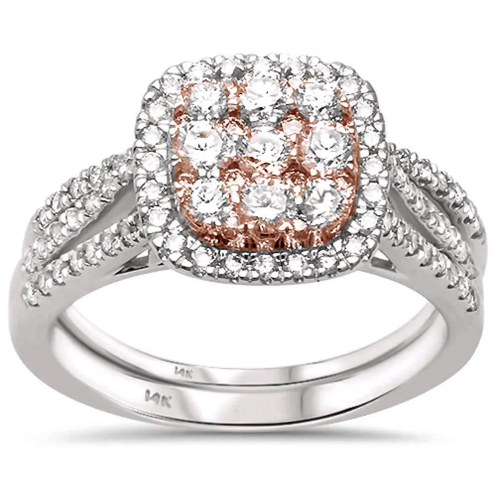 <span>DIAMOND CLOSEOUT! </span> .96ct G SI 14k Two Tone Gold Diamond Engagement Ring Bridal Set Size 6.5
