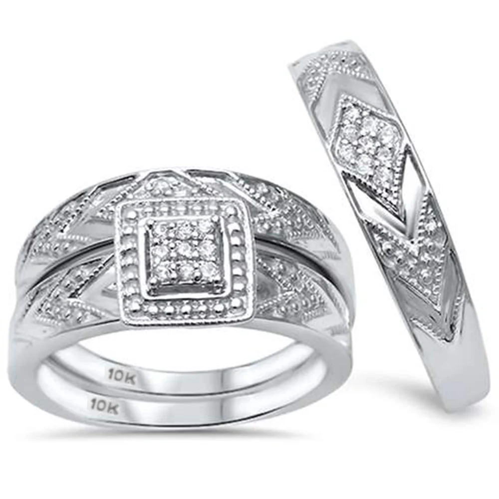 <span>DIAMOND CLOSEOUT! </span> .17ct G SI 10kt White Gold His and Hers Diamond Ring Matching Set